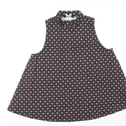 New Look Womens Black Floral Polyester Basic Blouse Size 12 Mock Neck