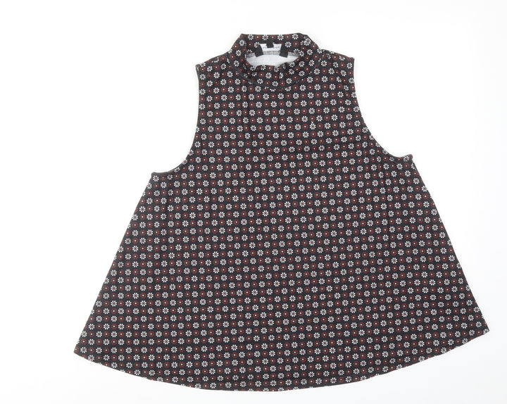 New Look Womens Black Floral Polyester Basic Blouse Size 12 Mock Neck