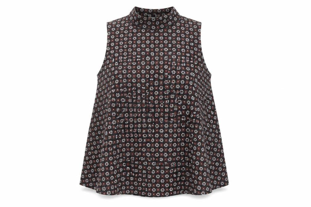 Front view of New Look women’s black floral polyester basic blouse, size UK 12, mock neck