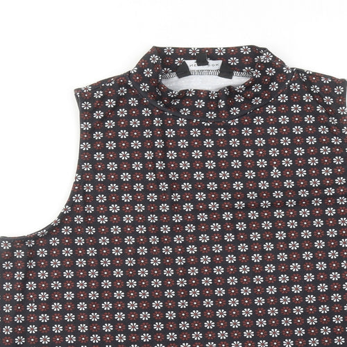 New Look Womens Black Floral Polyester Basic Blouse Size 12 Mock Neck