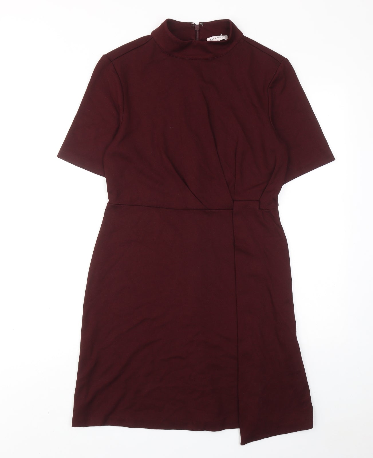 Warehouse Womens Red Polyester Shift Size 10 Round Neck Zip
