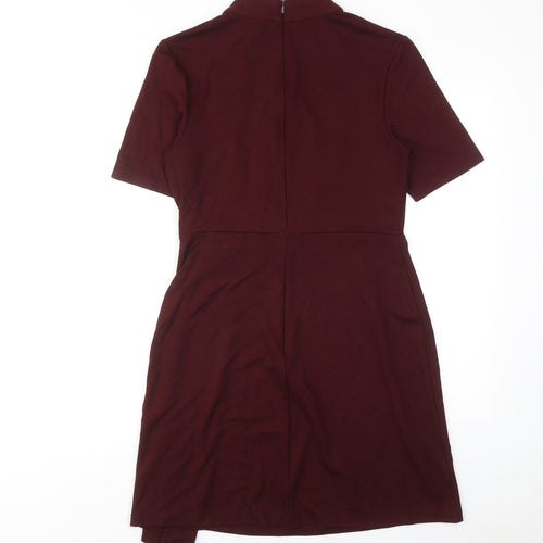 Warehouse Womens Red Polyester Shift Size 10 Round Neck Zip