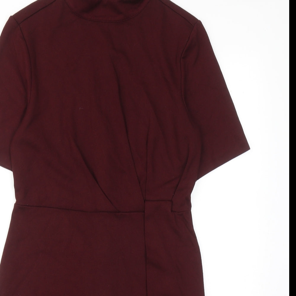Warehouse Womens Red Polyester Shift Size 10 Round Neck Zip