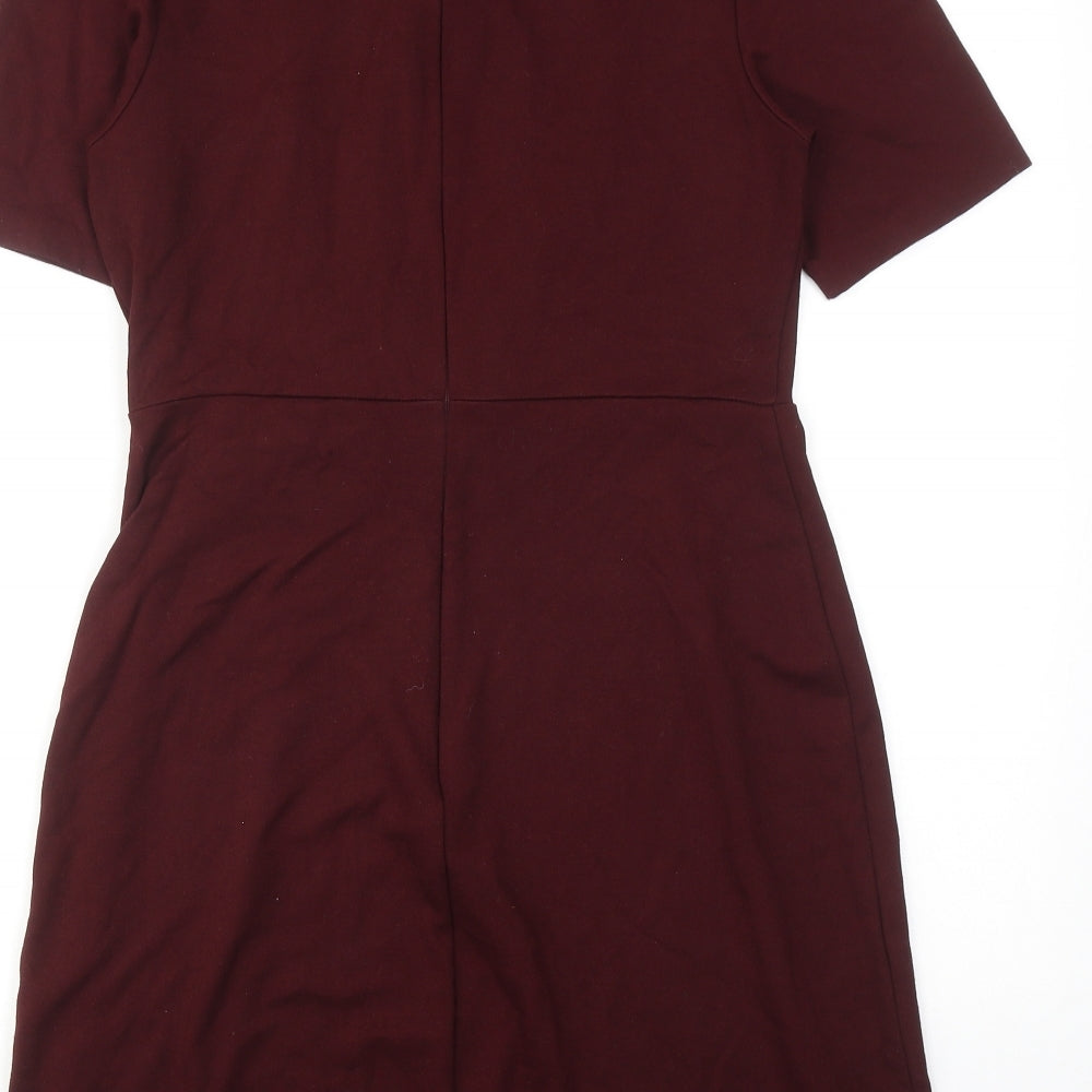 Warehouse Womens Red Polyester Shift Size 10 Round Neck Zip