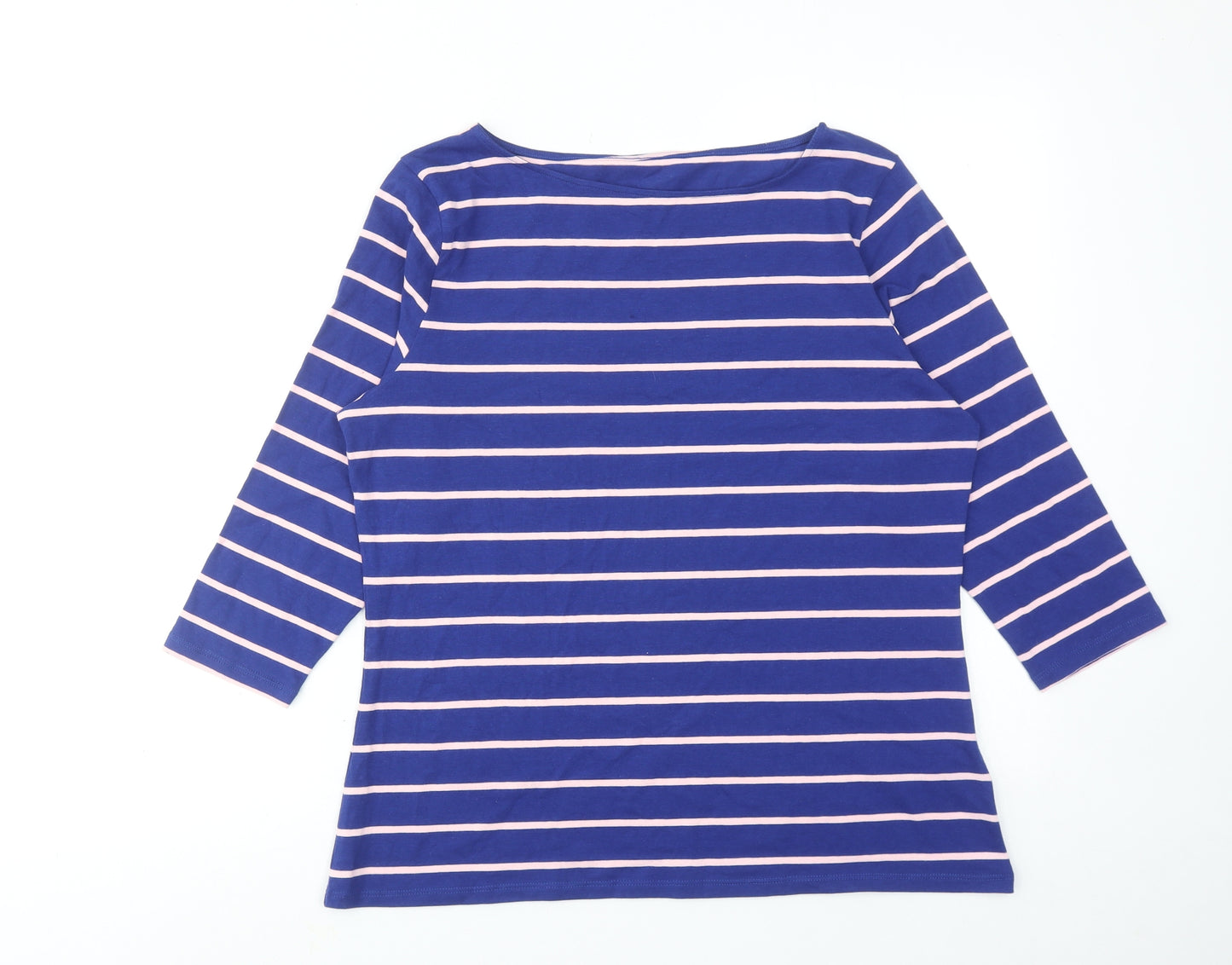 Marks and Spencer Womens Blue Striped Cotton Basic T-Shirt Size 18 Boat Neck