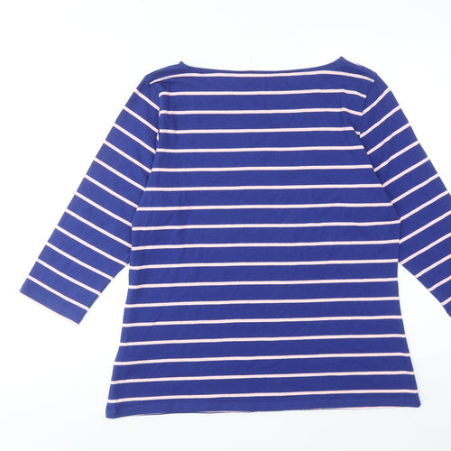 Marks and Spencer Womens Blue Striped Cotton Basic T-Shirt Size 18 Boat Neck