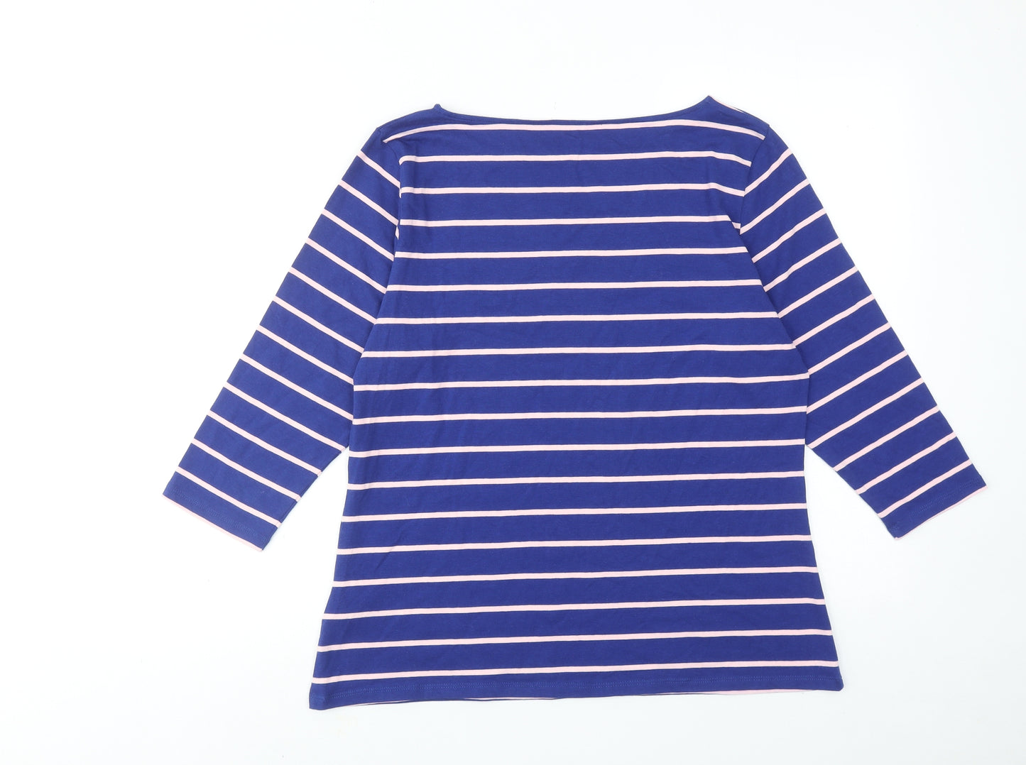 Marks and Spencer Womens Blue Striped Cotton Basic T-Shirt Size 18 Boat Neck