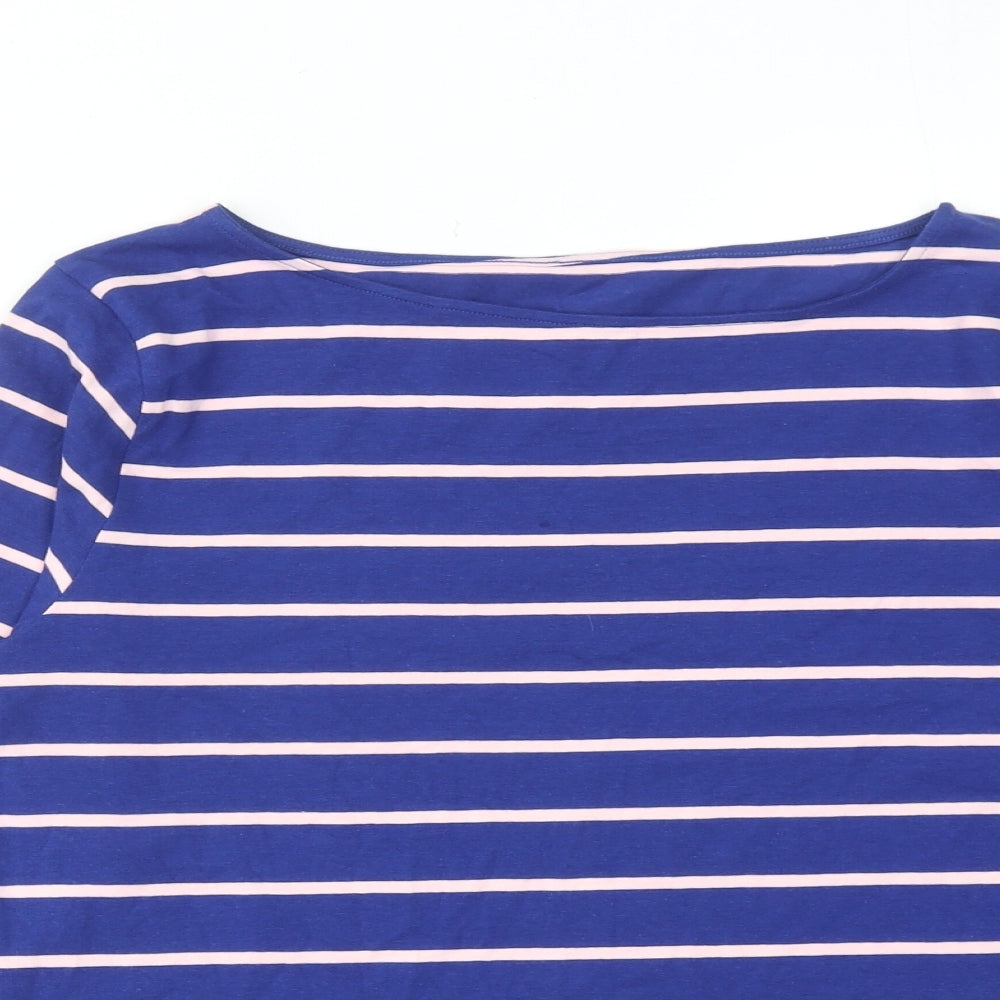 Marks and Spencer Womens Blue Striped Cotton Basic T-Shirt Size 18 Boat Neck