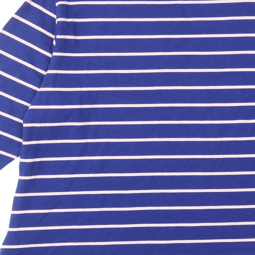 Marks and Spencer Womens Blue Striped Cotton Basic T-Shirt Size 18 Boat Neck