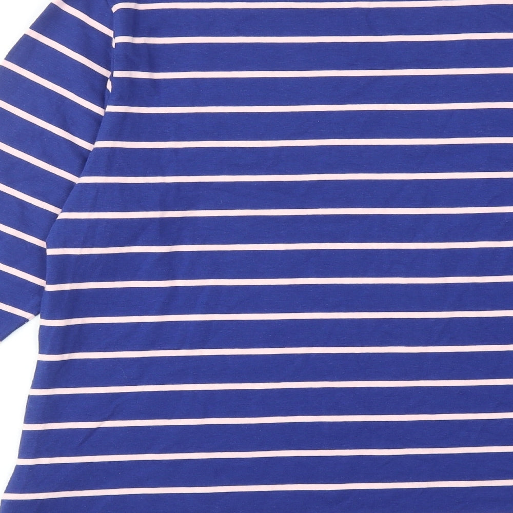 Marks and Spencer Womens Blue Striped Cotton Basic T-Shirt Size 18 Boat Neck
