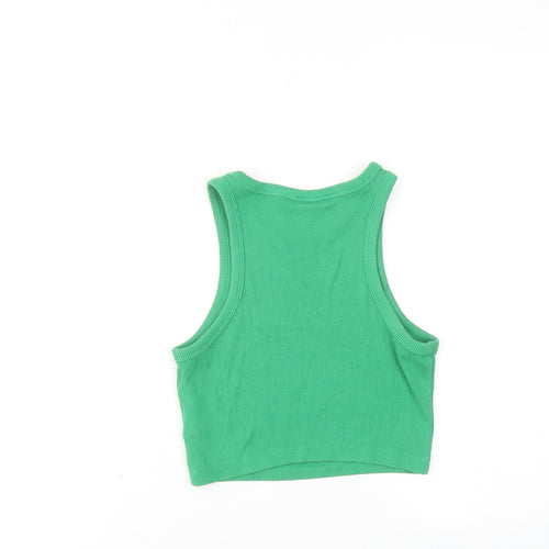 H&M Womens Green Cotton Cropped Tank Size XS Round Neck - Ribbed