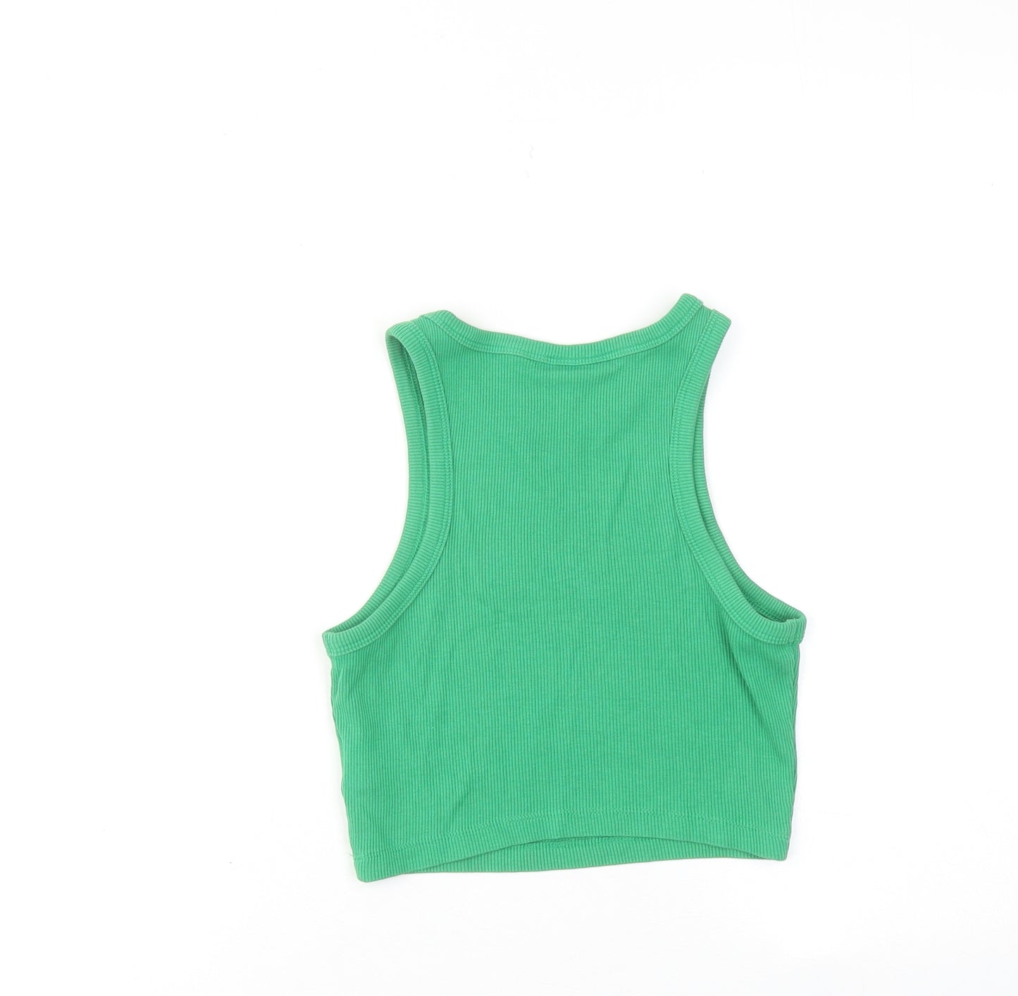 H&M Womens Green Cotton Cropped Tank Size XS Round Neck - Ribbed