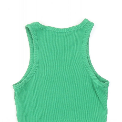 H&M Womens Green Cotton Cropped Tank Size XS Round Neck - Ribbed