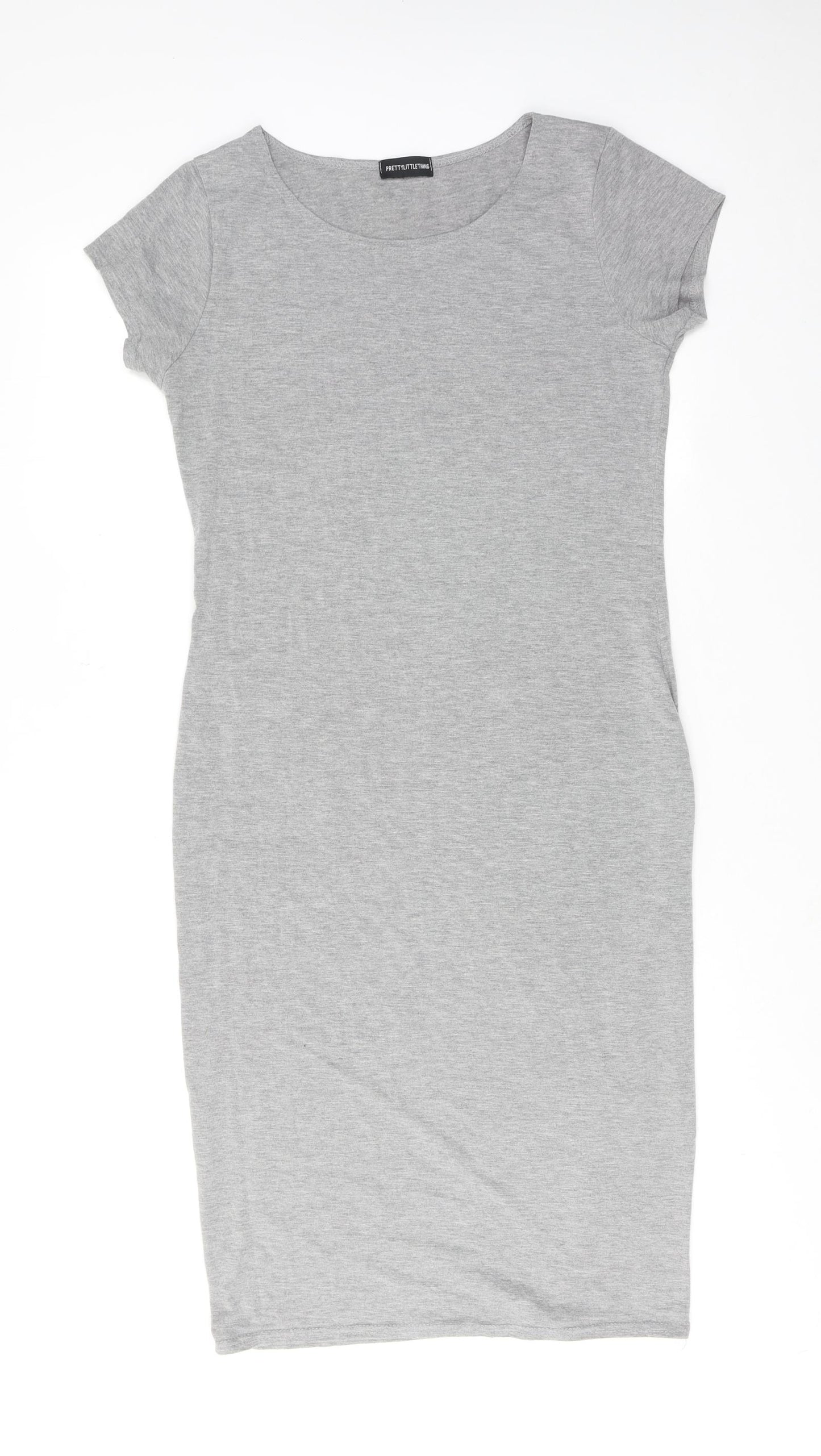 PRETTYLITTLETHING Womens Grey Viscose T-Shirt Dress Size 12 Round Neck Pullover