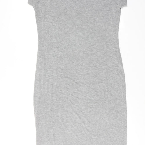 PRETTYLITTLETHING Womens Grey Viscose T-Shirt Dress Size 12 Round Neck Pullover