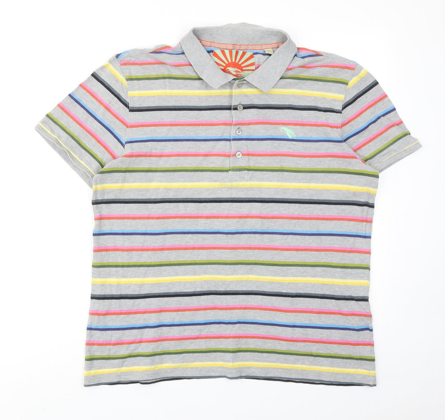 Ted Baker Mens Multicoloured Striped Cotton Polo Size XL Collared Button