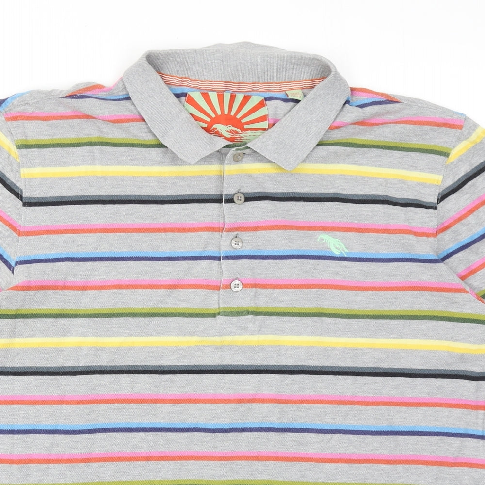 Ted Baker Mens Multicoloured Striped Cotton Polo Size XL Collared Button