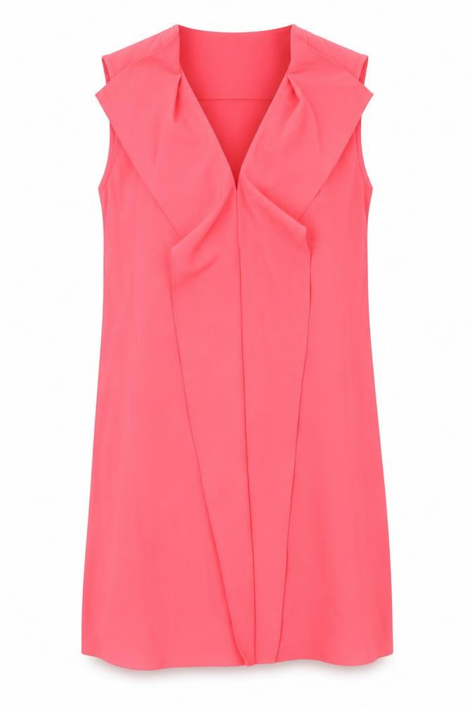 Front view of Molly Bracken women’s pink polyester a-line, size S, v-neck pullover