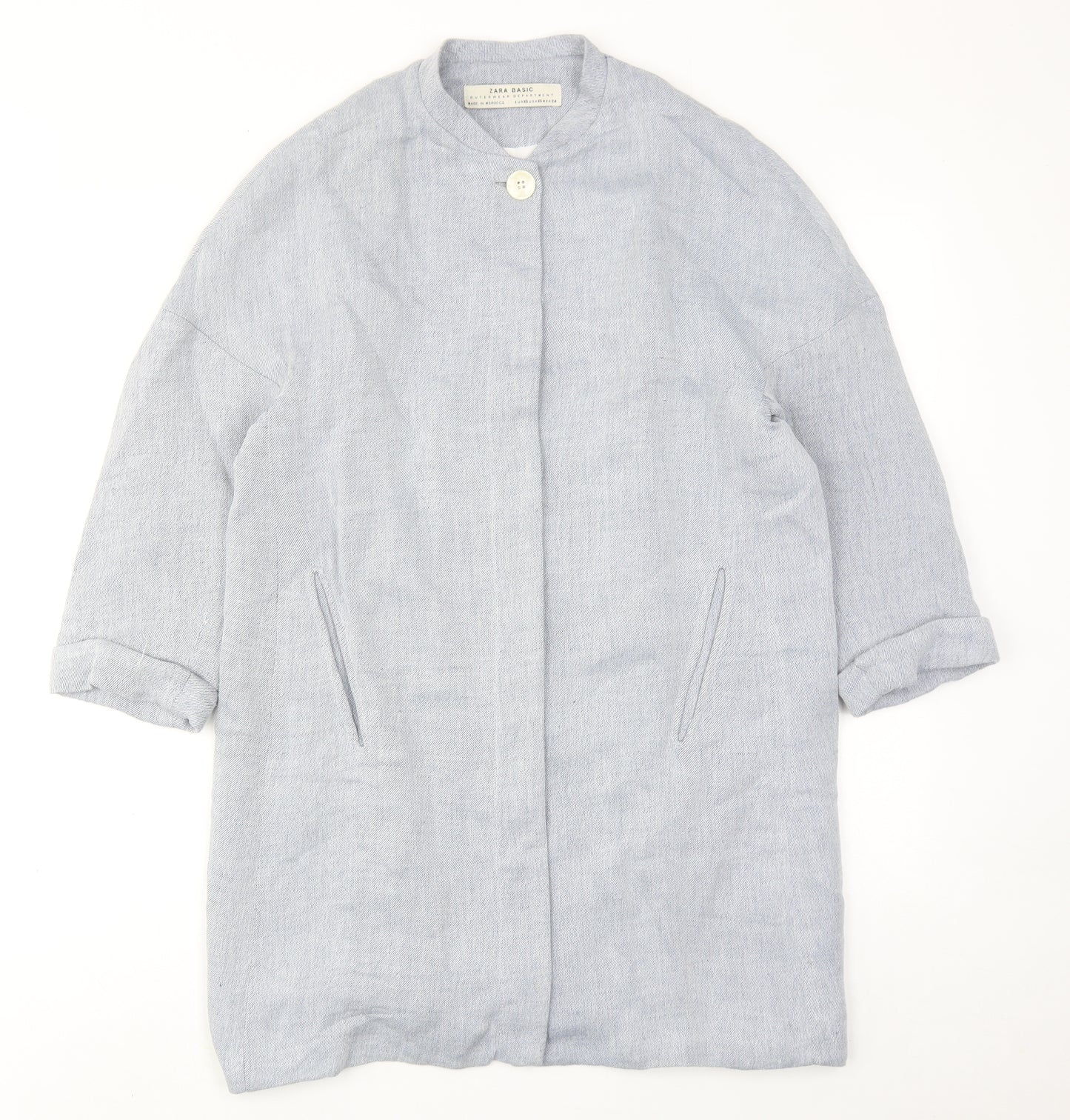 Zara Womens Blue Geometric Overcoat Coat Size XS Button
