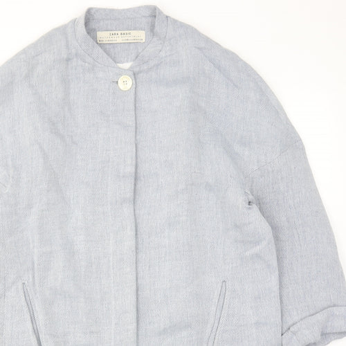 Zara Womens Blue Geometric Overcoat Coat Size XS Button
