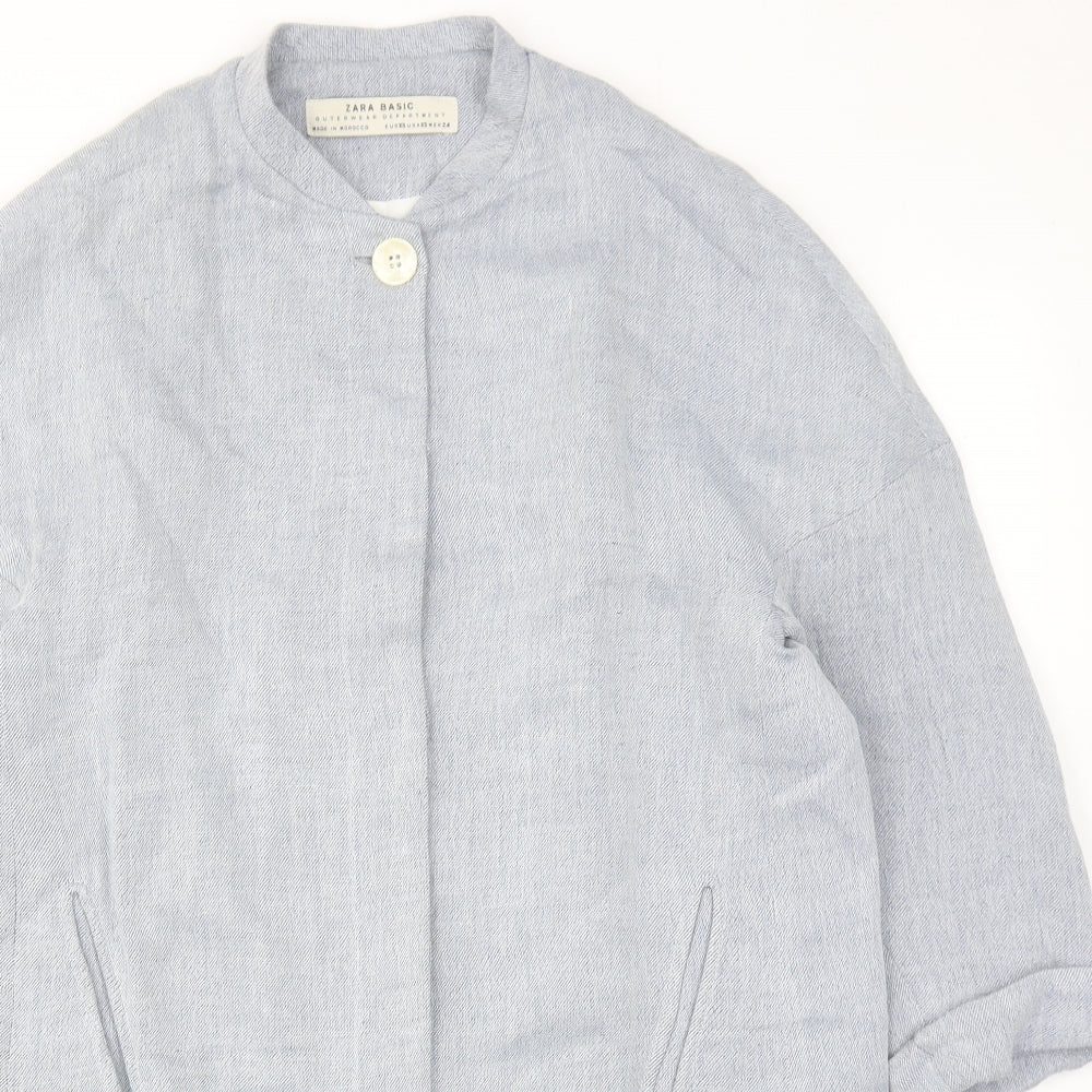 Zara Womens Blue Geometric Overcoat Coat Size XS Button