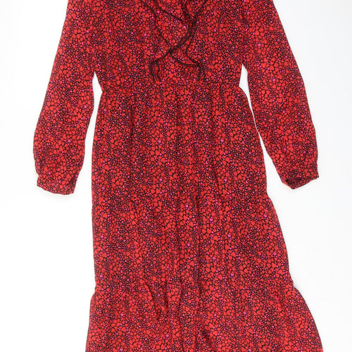 Savida Womens Red Geometric Polyester Maxi Size XS V-Neck Pullover - Heart pattern