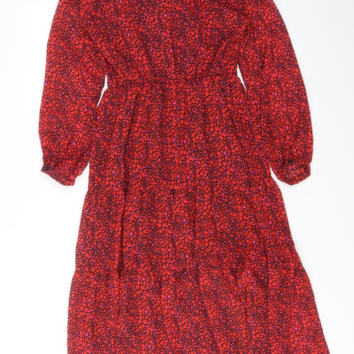 Savida Womens Red Geometric Polyester Maxi Size XS V-Neck Pullover - Heart pattern