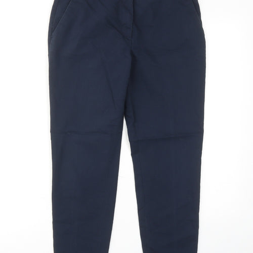 H&M Womens Blue Cotton Chino Trousers Size 8 Regular Hook & Eye