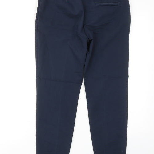 H&M Womens Blue Cotton Chino Trousers Size 8 Regular Hook & Eye