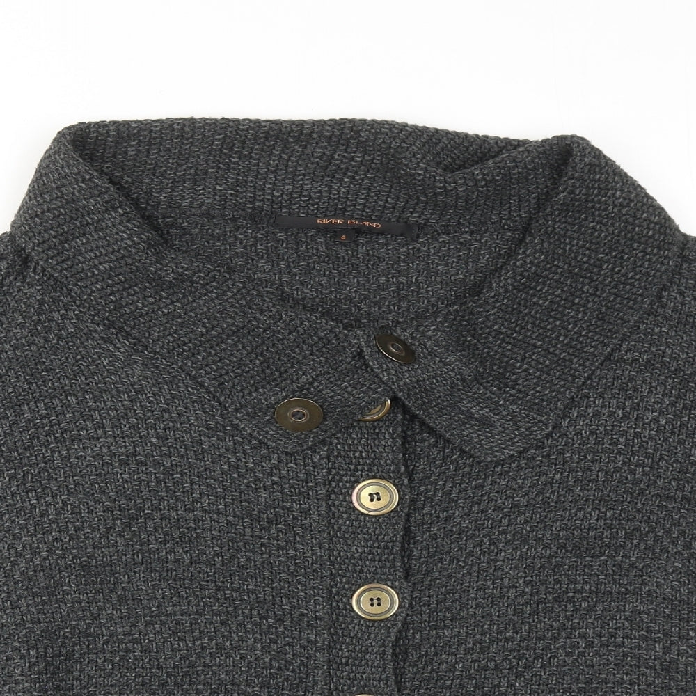 River Island Womens Grey Collared Acrylic Cardigan Jumper Size 8