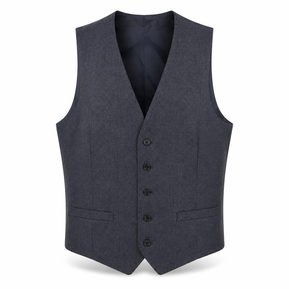 Front view of Marks & Spencer men’s blue polyester jacket suit waistcoat, size 40, regular