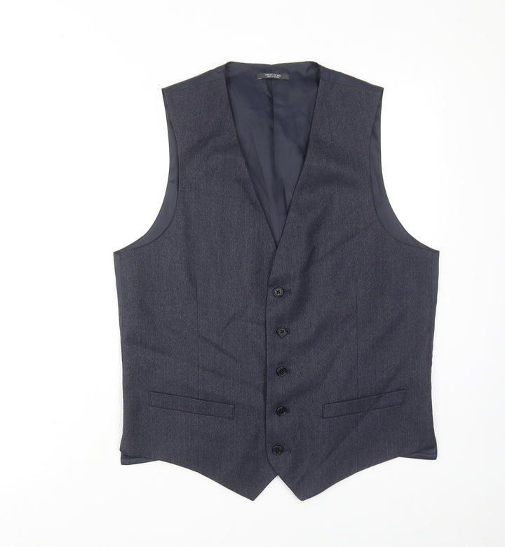 Marks and Spencer Mens Blue Polyester Jacket Suit Waistcoat Size 38 Regular