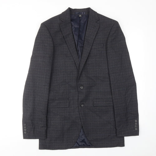 Marks and Spencer Mens Blue Plaid Polyester Jacket Suit Jacket Size 36 Regular