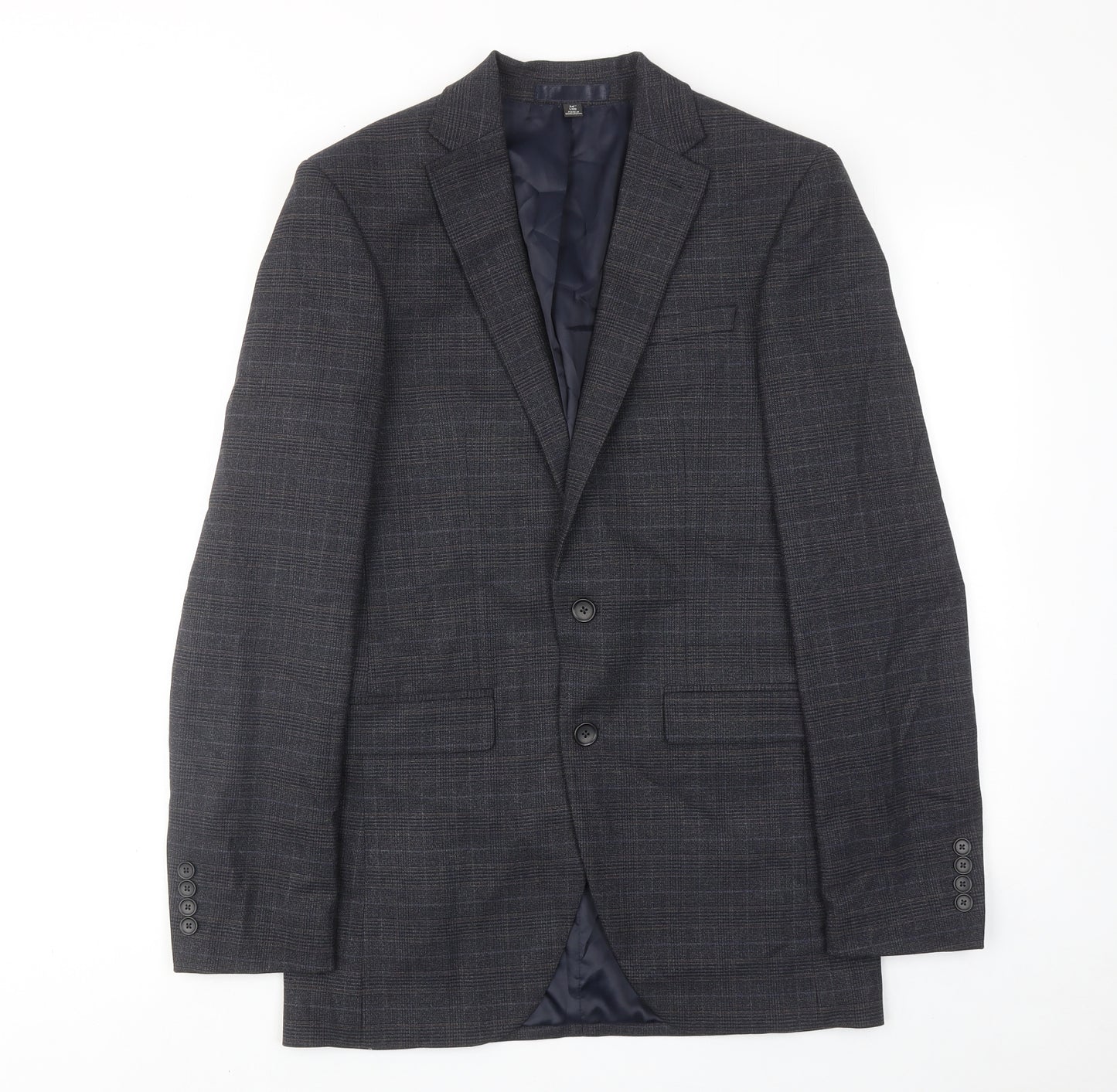Marks and Spencer Mens Blue Plaid Polyester Jacket Suit Jacket Size 36 Regular