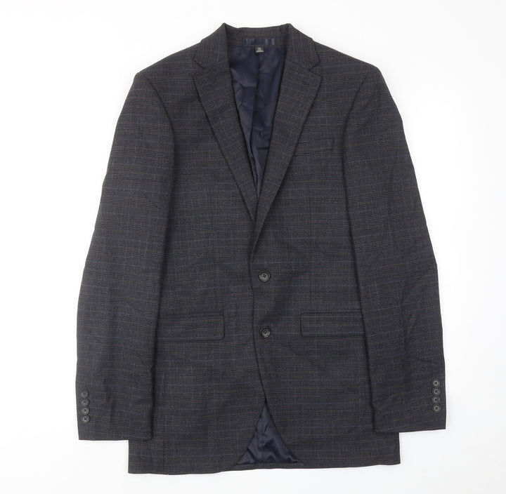 Marks and Spencer Mens Blue Plaid Polyester Jacket Suit Jacket Size 36 Regular