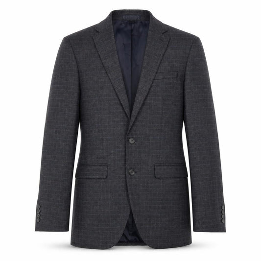 Front view of Marks & Spencer men’s blue plaid polyester jacket suit jacket, size 36, regular