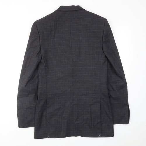 Marks and Spencer Mens Blue Plaid Polyester Jacket Suit Jacket Size 36 Regular