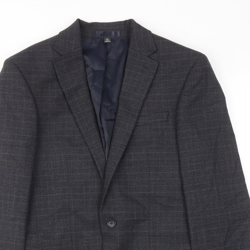 Marks and Spencer Mens Blue Plaid Polyester Jacket Suit Jacket Size 36 Regular