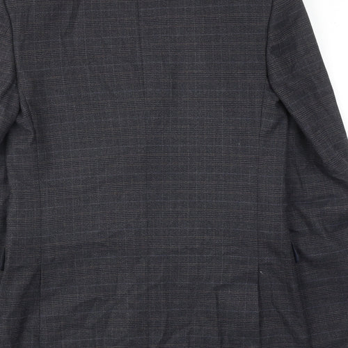 Marks and Spencer Mens Blue Plaid Polyester Jacket Suit Jacket Size 36 Regular