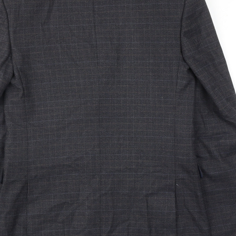 Marks and Spencer Mens Blue Plaid Polyester Jacket Suit Jacket Size 36 Regular