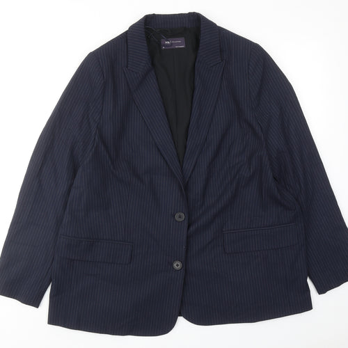 Marks and Spencer Womens Blue Pinstripe Polyester Jacket Suit Jacket Size 18