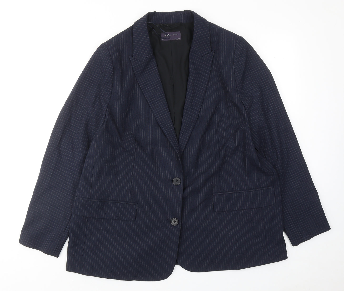 Marks and Spencer Womens Blue Pinstripe Polyester Jacket Suit Jacket Size 18