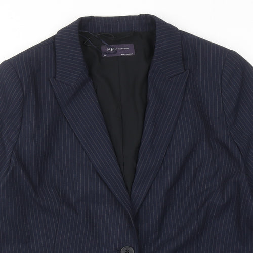 Marks and Spencer Womens Blue Pinstripe Polyester Jacket Suit Jacket Size 18