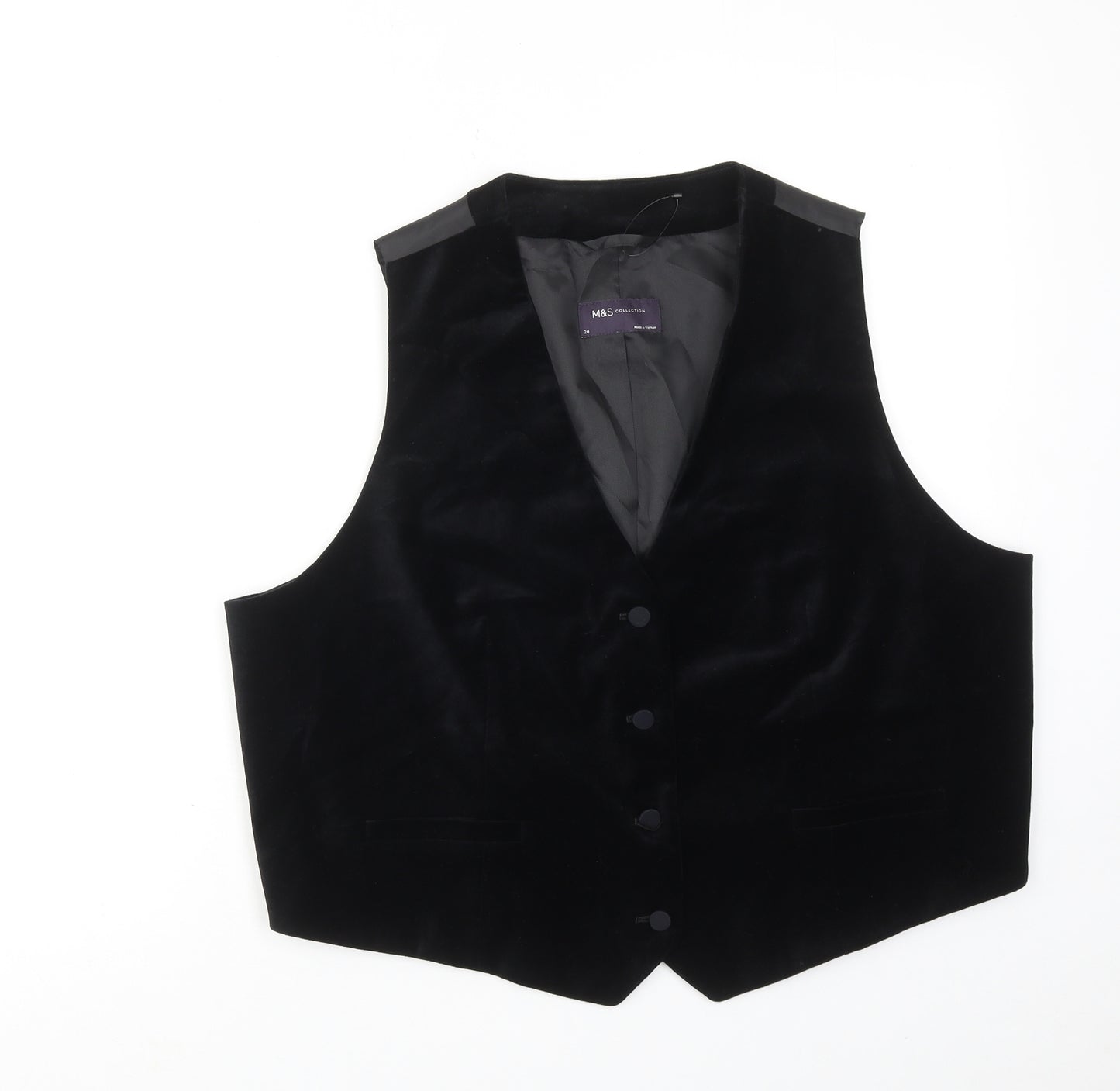 Marks and Spencer Womens Black Cotton Jacket Suit Waistcoat Size 20