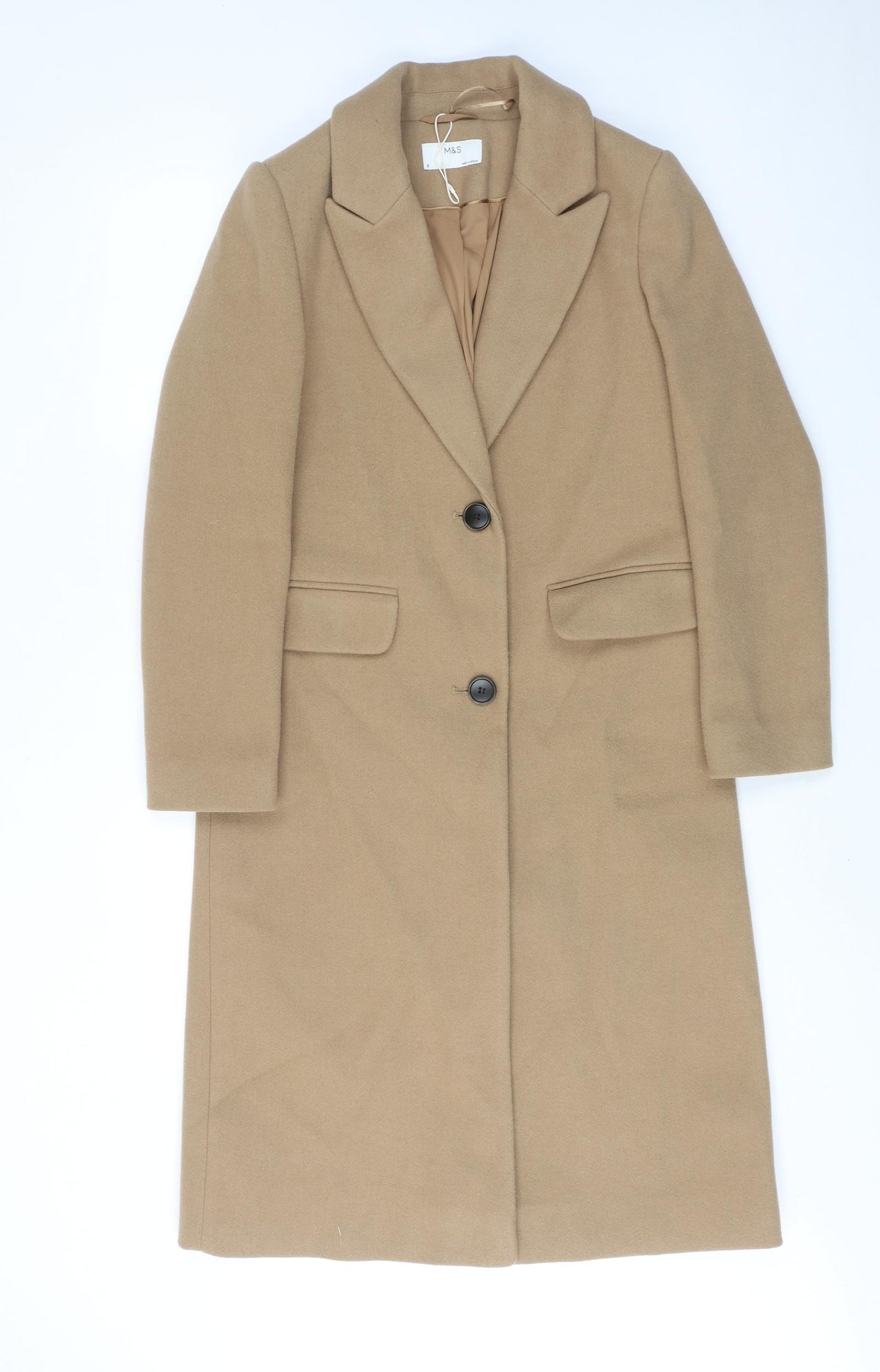 Marks and Spencer Womens Beige Overcoat Coat Size 8 Button