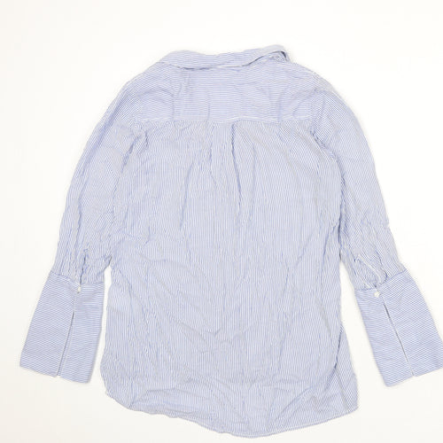 H&M Womens Blue Striped Modal Basic Blouse Size 10 Collared