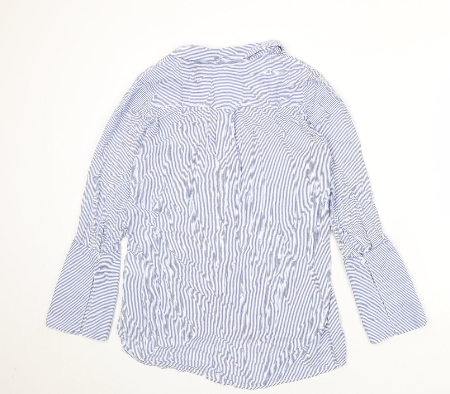 H&M Womens Blue Striped Modal Basic Blouse Size 10 Collared