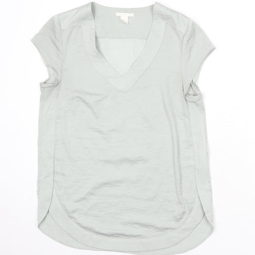 H&M Womens Green Polyester Basic T-Shirt Size 10 V-Neck
