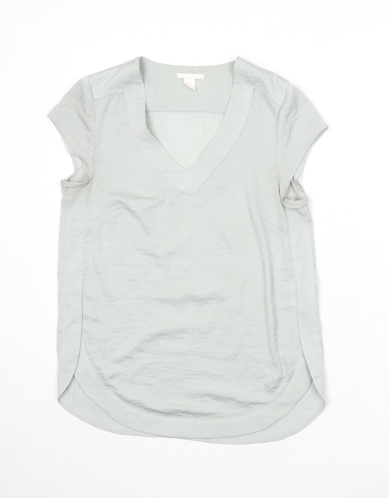 H&M Womens Green Polyester Basic T-Shirt Size 10 V-Neck