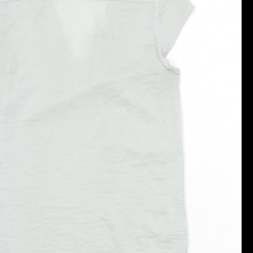 H&M Womens Green Polyester Basic T-Shirt Size 10 V-Neck